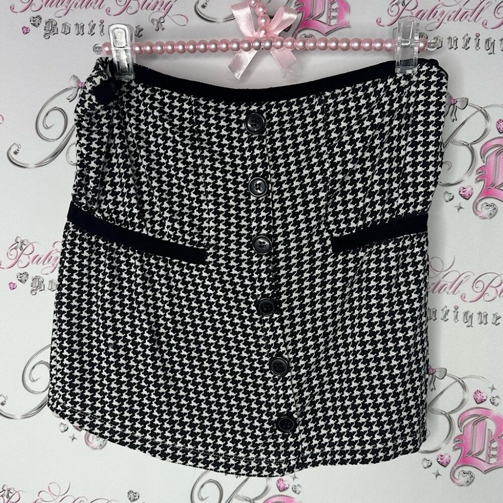 Seduction tube top houndstooth black white pin up girl button tank top y2k